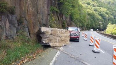 Route 209 into Jim Thorpe, Pennsylvania unstable rock cliff