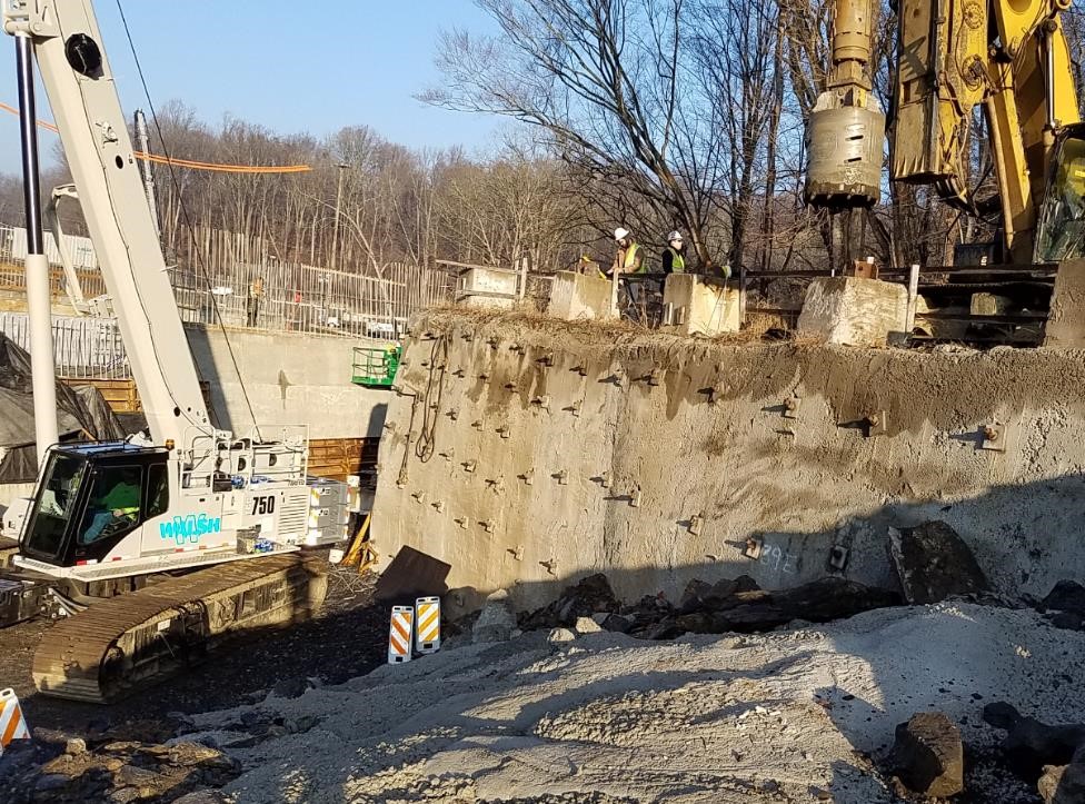 January 2020- Excavation wall on left behind the new bridge abutment under construction